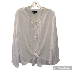 INC International Concepts White Gauze Lace Up Front Top Size Large